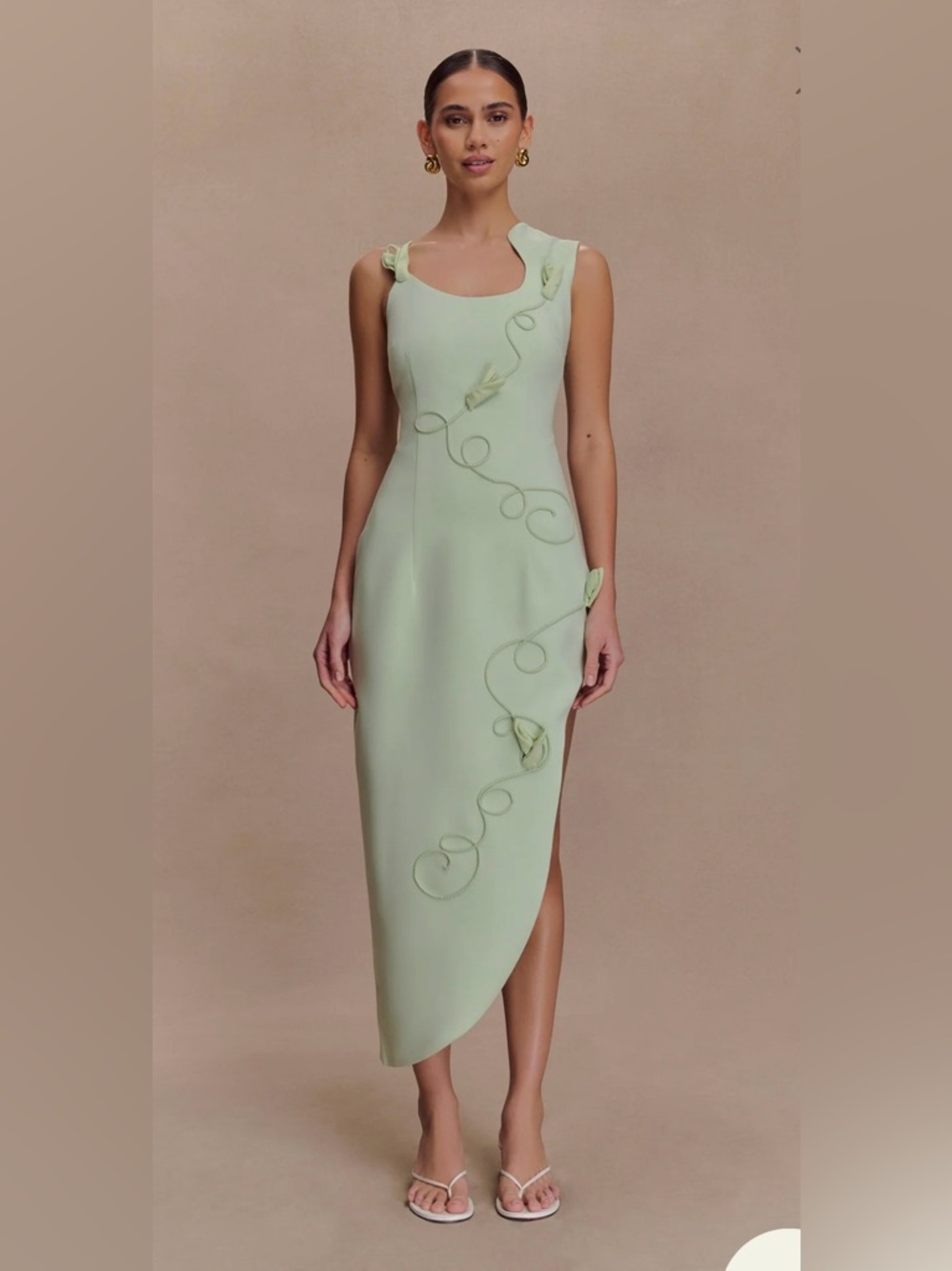 Meshki - Virginia 
Embroidered Midi Dress in Sage